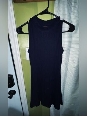 Sleeveless Ribbed Knit Dress in Navy